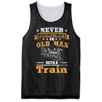 Mens Never Underestimate An Old Man Railroad Collector Train Mesh Reversible Basketball Jersey Tank