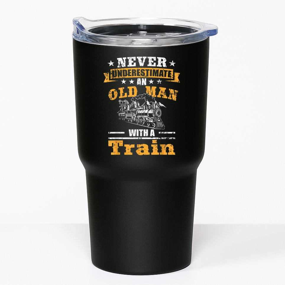 Mens Never Underestimate An Old Man Railroad Collector Train Tumbler