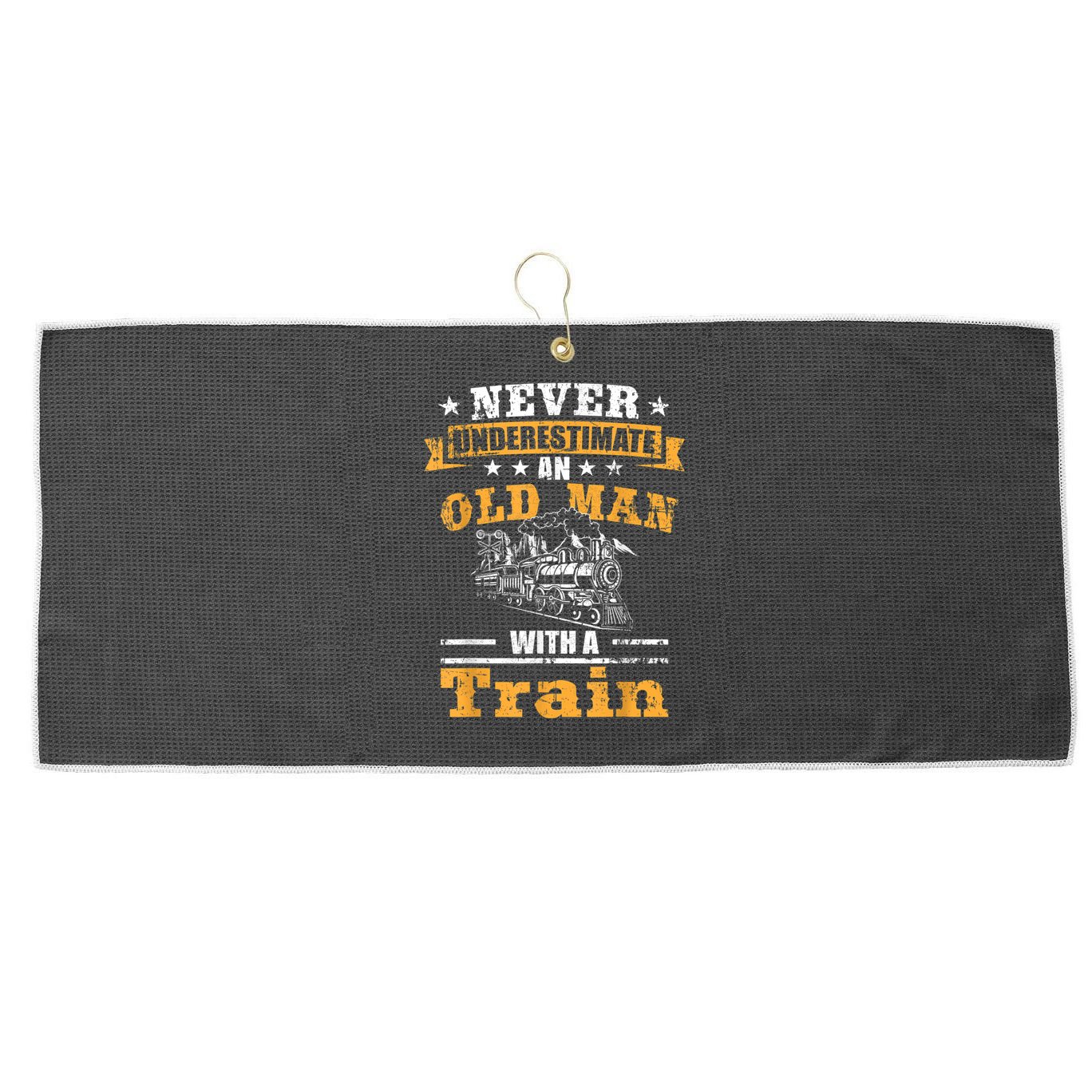 Mens Never Underestimate An Old Man Railroad Collector Train Large Microfiber Waffle Golf Towel