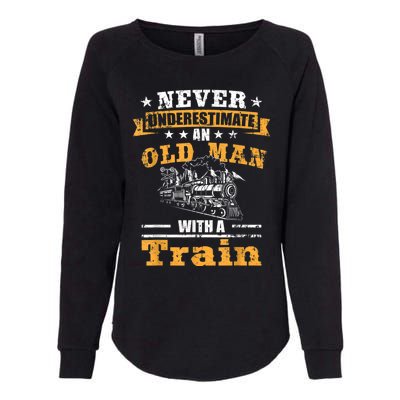 Mens Never Underestimate An Old Man Railroad Collector Train Womens California Wash Sweatshirt