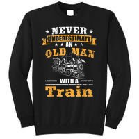 Mens Never Underestimate An Old Man Railroad Collector Train Tall Sweatshirt