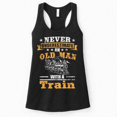 Mens Never Underestimate An Old Man Railroad Collector Train Womens Tank Top