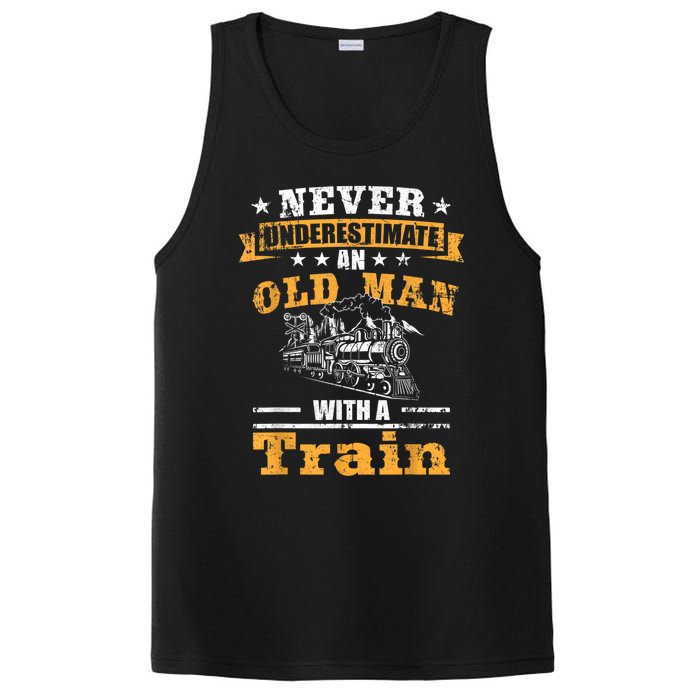 Mens Never Underestimate An Old Man Railroad Collector Train PosiCharge Competitor Tank