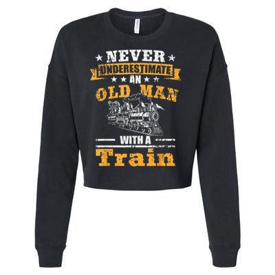 Mens Never Underestimate An Old Man Railroad Collector Train Cropped Pullover Crew