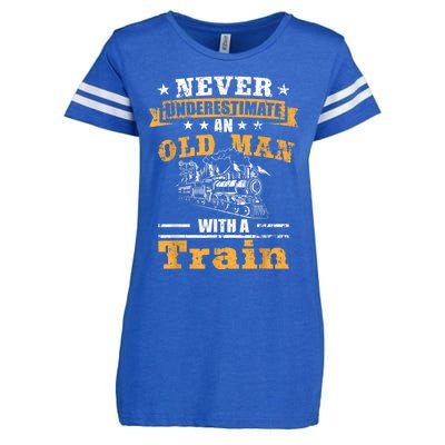 Mens Never Underestimate An Old Man Railroad Collector Train Enza Ladies Jersey Football T-Shirt