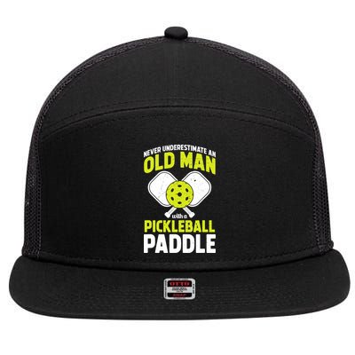 Mens Never Underestimate Old Man Funny Pickleball Paddle Gift TShirt 7 Panel Mesh Trucker Snapback Hat