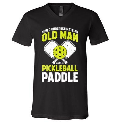 Mens Never Underestimate Old Man Funny Pickleball Paddle Gift TShirt V-Neck T-Shirt