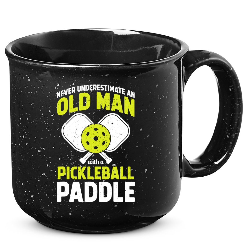 Mens Never Underestimate Old Man Funny Pickleball Paddle Gift TShirt 15oz Campfire Ceramic Mug