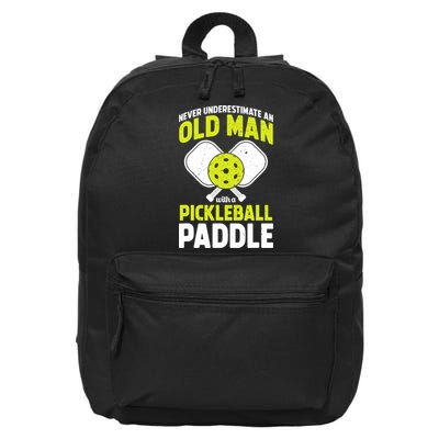 Mens Never Underestimate Old Man Funny Pickleball Paddle Gift TShirt 16 in Basic Backpack