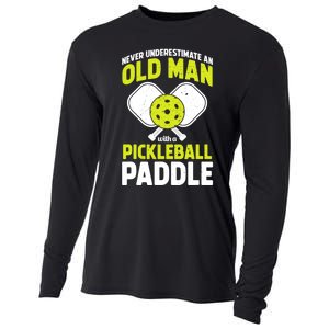 Mens Never Underestimate Old Man Funny Pickleball Paddle Gift TShirt Cooling Performance Long Sleeve Crew