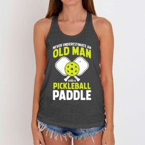 Mens Never Underestimate Old Man Funny Pickleball Paddle Gift TShirt Women's Knotted Racerback Tank