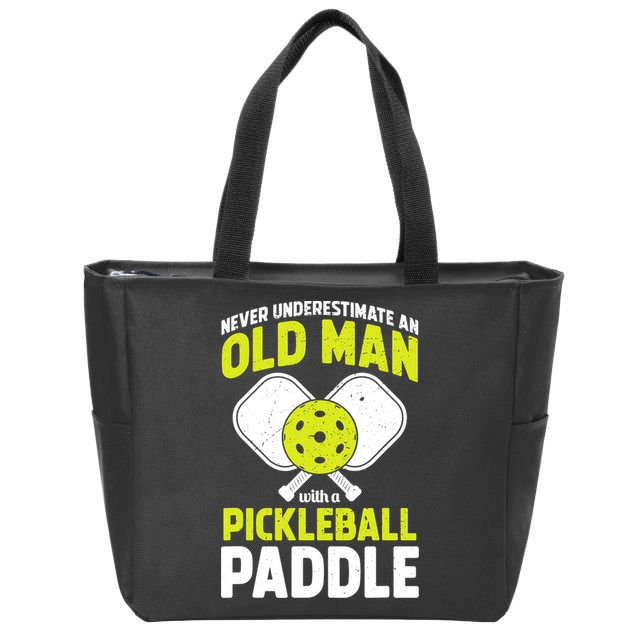 Mens Never Underestimate Old Man Funny Pickleball Paddle Gift TShirt Zip Tote Bag