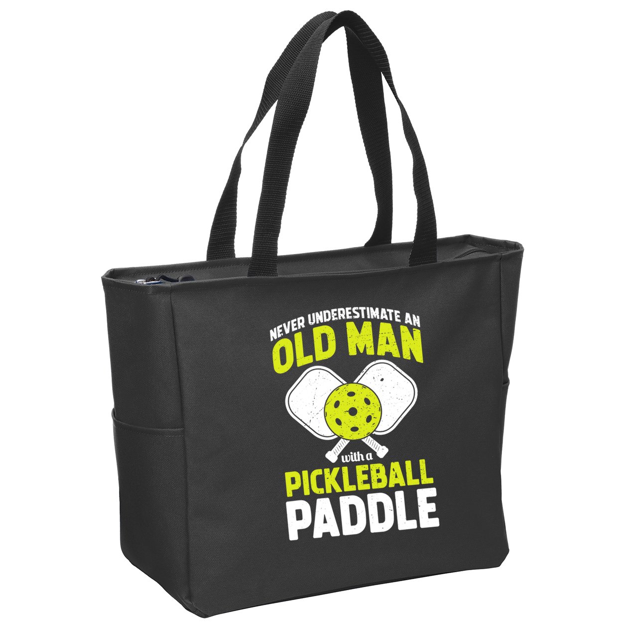 Mens Never Underestimate Old Man Funny Pickleball Paddle Gift TShirt Zip Tote Bag