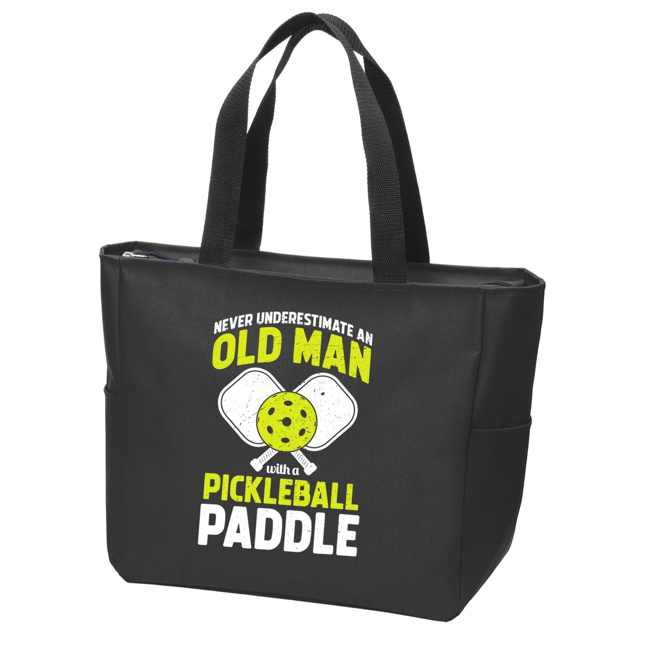 Mens Never Underestimate Old Man Funny Pickleball Paddle Gift TShirt Zip Tote Bag