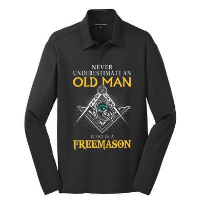 Masonic Never Underestimate An Old Man Who Is A Freemason Silk Touch Performance Long Sleeve Polo