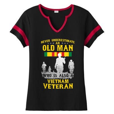 Mens Never Underestimate An OLD MAN Vietnam Veteran Gift Ladies Halftime Notch Neck Tee