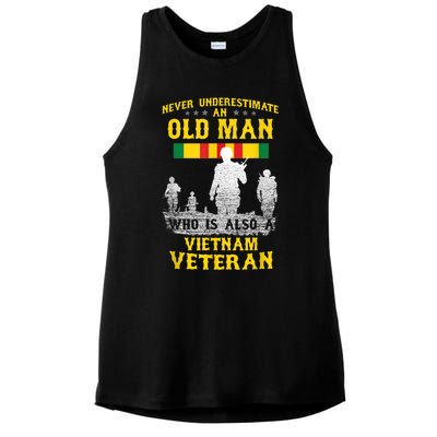 Mens Never Underestimate An OLD MAN Vietnam Veteran Gift Ladies PosiCharge Tri-Blend Wicking Tank