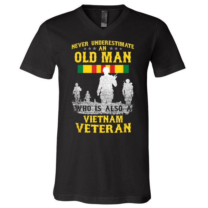 Mens Never Underestimate An OLD MAN Vietnam Veteran Gift V-Neck T-Shirt