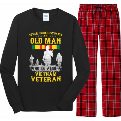 Mens Never Underestimate An OLD MAN Vietnam Veteran Gift Long Sleeve Pajama Set