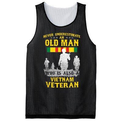 Mens Never Underestimate An OLD MAN Vietnam Veteran Gift Mesh Reversible Basketball Jersey Tank