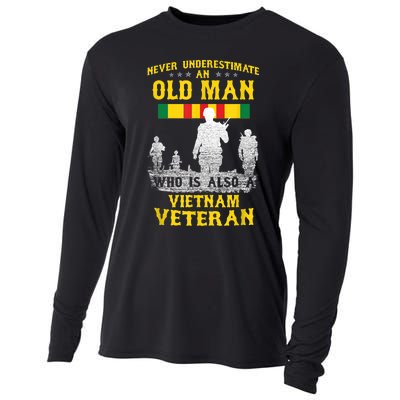 Mens Never Underestimate An OLD MAN Vietnam Veteran Gift Cooling Performance Long Sleeve Crew