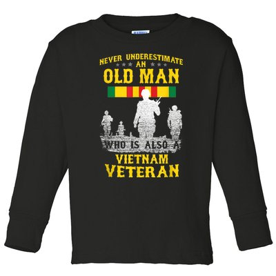 Mens Never Underestimate An OLD MAN Vietnam Veteran Gift Toddler Long Sleeve Shirt