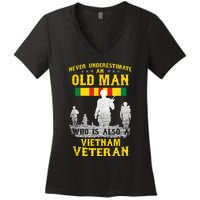 Mens Never Underestimate An OLD MAN Vietnam Veteran Gift Women's V-Neck T-Shirt