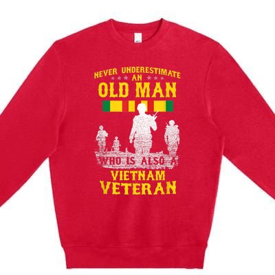 Mens Never Underestimate An OLD MAN Vietnam Veteran Gift Premium Crewneck Sweatshirt