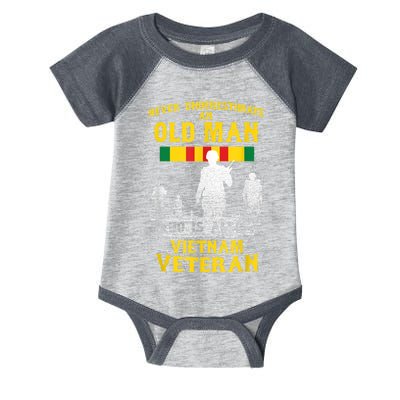 Mens Never Underestimate An OLD MAN Vietnam Veteran Gift Infant Baby Jersey Bodysuit