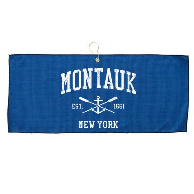 Montauk NY Vintage Crossed Oars & Boat Anchor Sports Large Microfiber Waffle Golf Towel