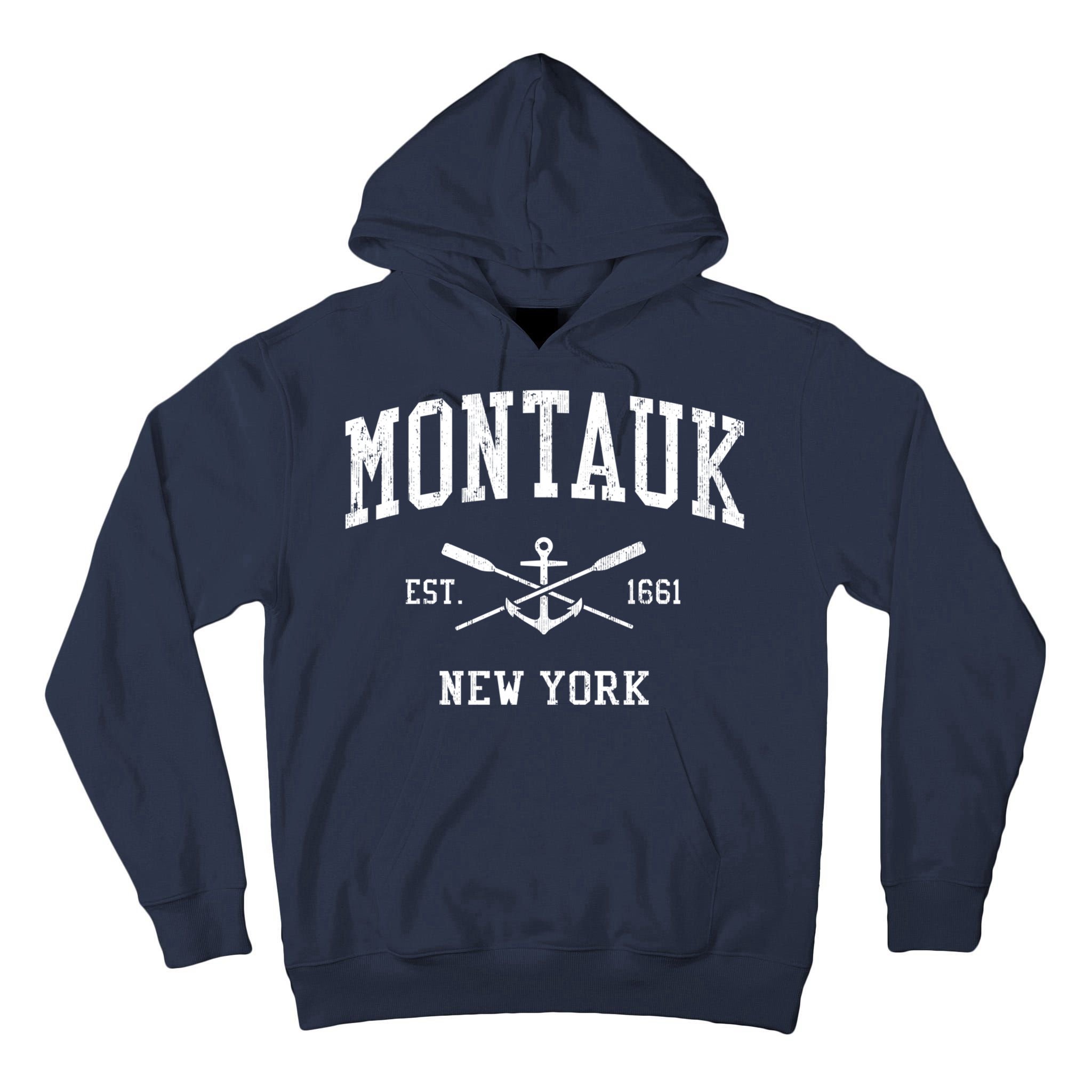 Montauk NY Vintage Crossed Oars & Boat Anchor Sports Tall Hoodie