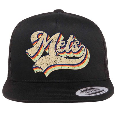 Mets Name Vintage Retro Baseball Lovers Baseball Fans Flat Bill Trucker Hat