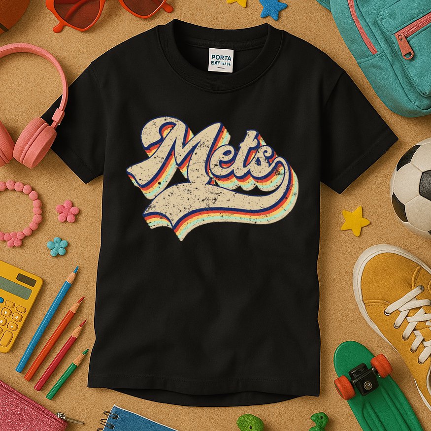 Mets Name Vintage Retro Baseball Lovers Baseball Fans Kids T-Shirt