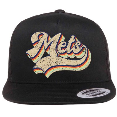 Mets Name Vintage Retro Baseball Lovers Baseball Fans Flat Bill Trucker Hat