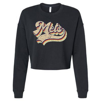 Mets Name Vintage Retro Baseball Lovers Baseball Fans Cropped Pullover Crew