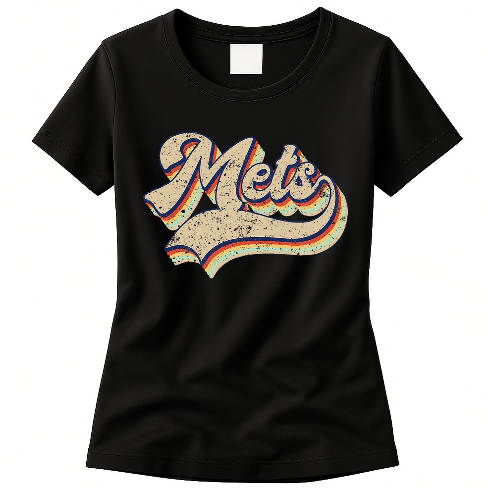 Mets Name Vintage Retro Baseball Lovers Baseball Fans Womens T-Shirt