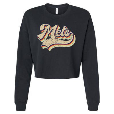 Mets Name Vintage Retro Baseball Lovers Baseball Fans Cropped Pullover Crew