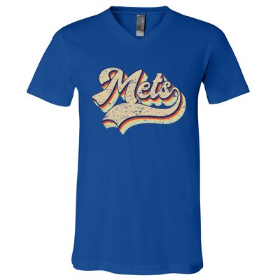 Mets Name Vintage Retro Baseball Lovers Baseball Fans V-Neck T-Shirt