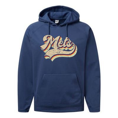 Mets Name Vintage Retro Baseball Lovers Baseball Fans Performance Fleece Hoodie