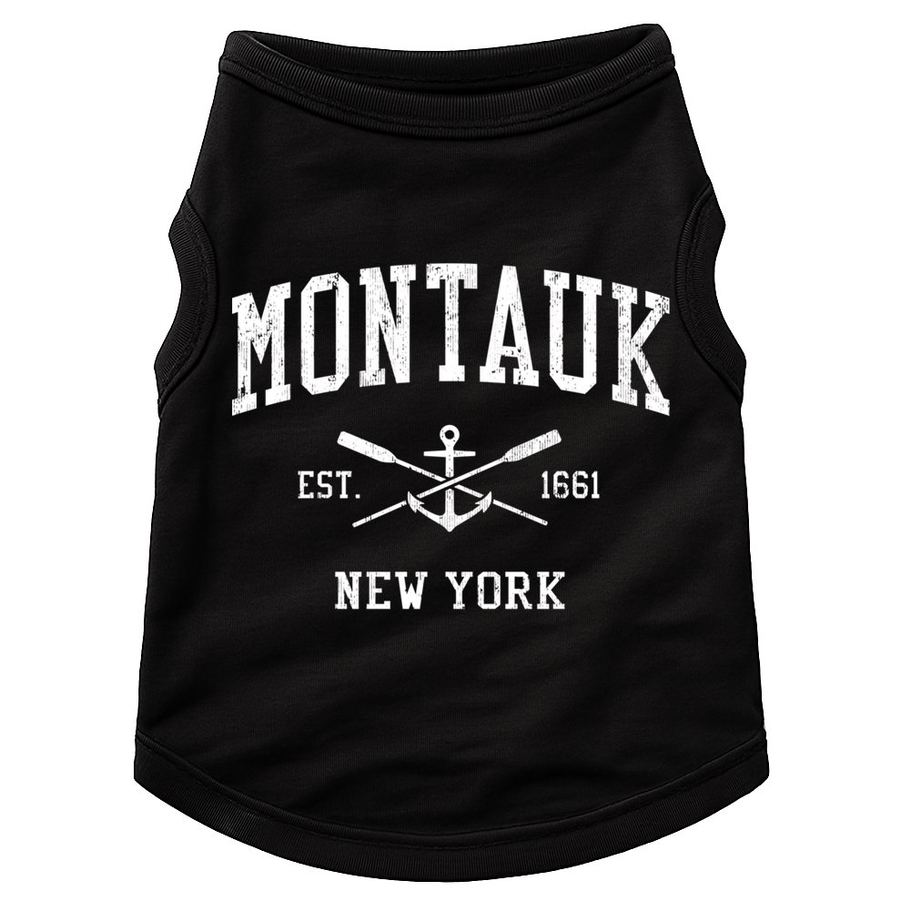 Montauk Ny Vintage Crossed Oars And Boat Anchor Sports Great Gift Doggie Tank
