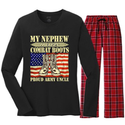 My Nephew Wears Combat Boots Military Proud Army Uncle Gift Women's Long Sleeve Flannel Pajama Set 