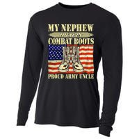 My Nephew Wears Combat Boots Military Proud Army Uncle Gift Cooling Performance Long Sleeve Crew