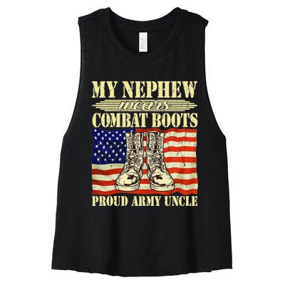 My Nephew Wears Combat Boots Military Proud Army Uncle Gift Women's Racerback Cropped Tank