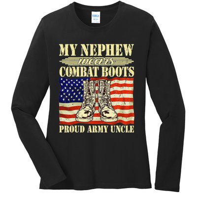 My Nephew Wears Combat Boots Military Proud Army Uncle Gift Ladies Long Sleeve Shirt