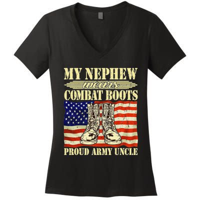 My Nephew Wears Combat Boots Military Proud Army Uncle Gift Women's V-Neck T-Shirt