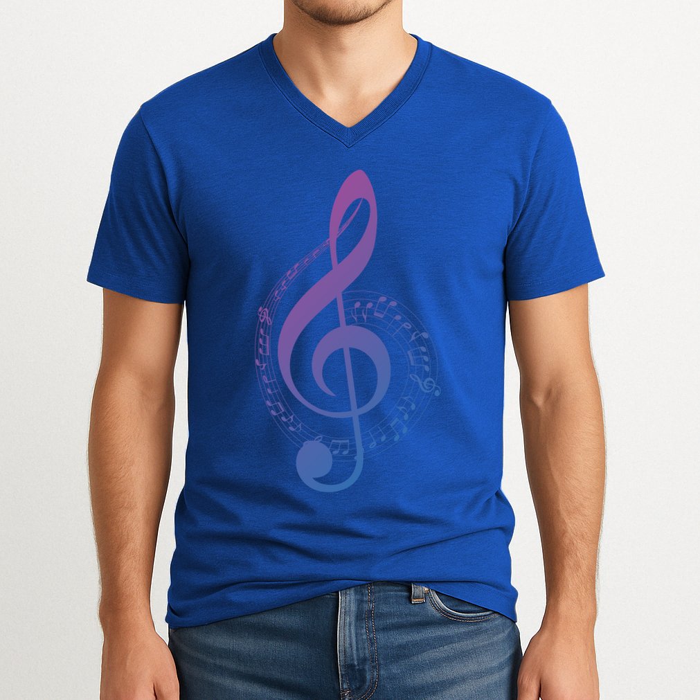 Music Note White Treble Clef Musical Symbol For Musician Gift V-Neck T-Shirt