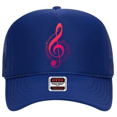 Music Note White Treble Clef Musical Symbol For Musician Gift High Crown Mesh Back Trucker Hat