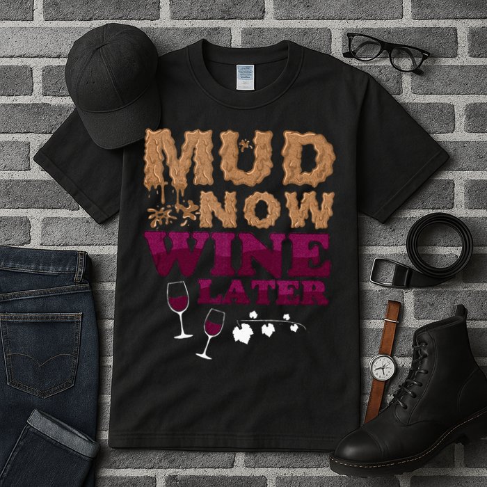 Mud Now Wine Later Obstacle Run Group Outfit Tall T-Shirt
