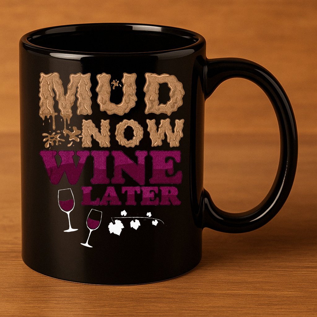 Mud Now Wine Later Obstacle Run Group Outfit 11oz C Handle Ceramic Mug
