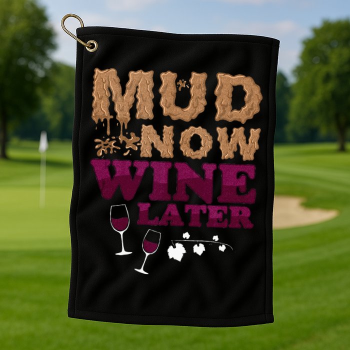 Mud Now Wine Later Obstacle Run Group Outfit Golf Towel